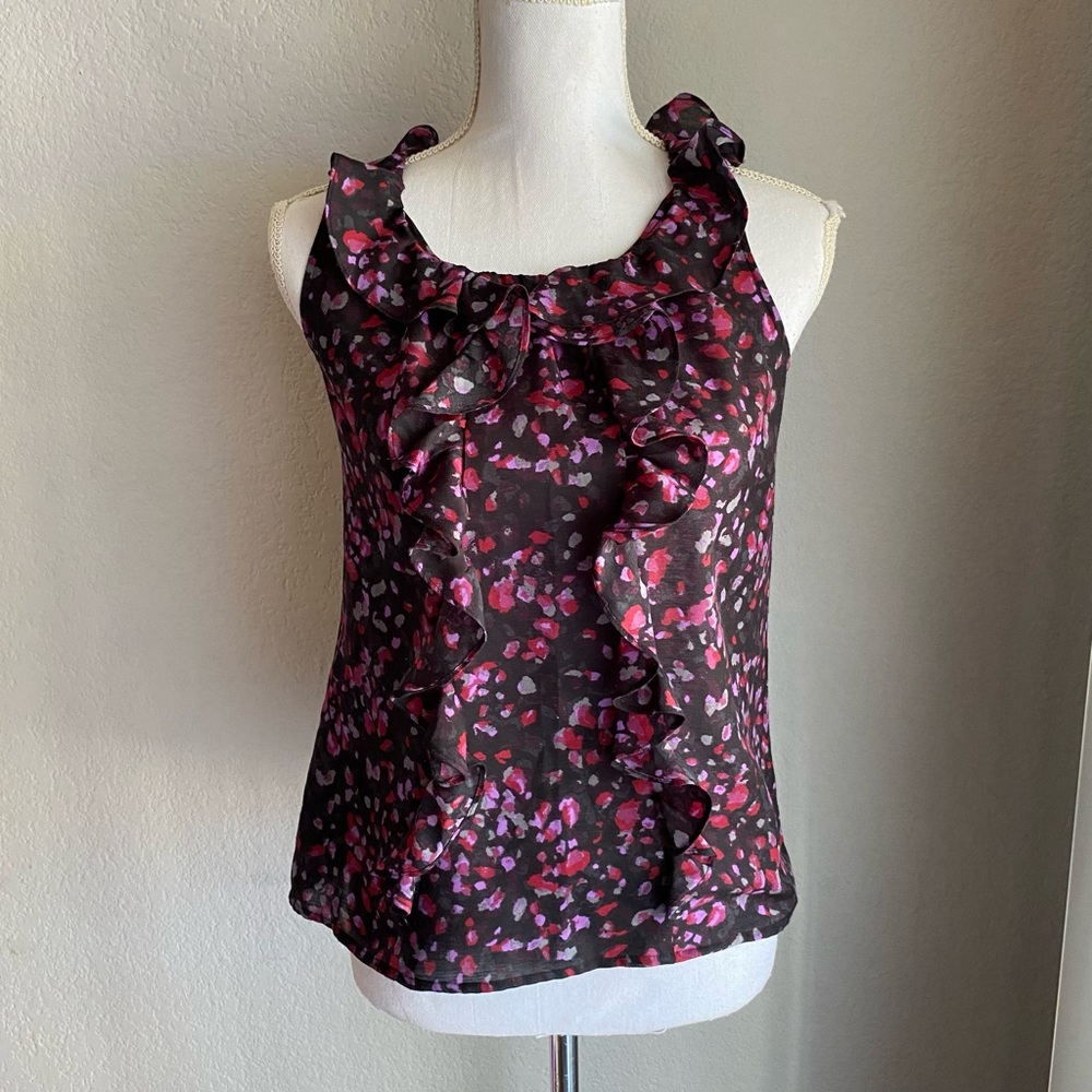 LOFT Women's Sleeveless Ruffled Blouse - Black and Pink